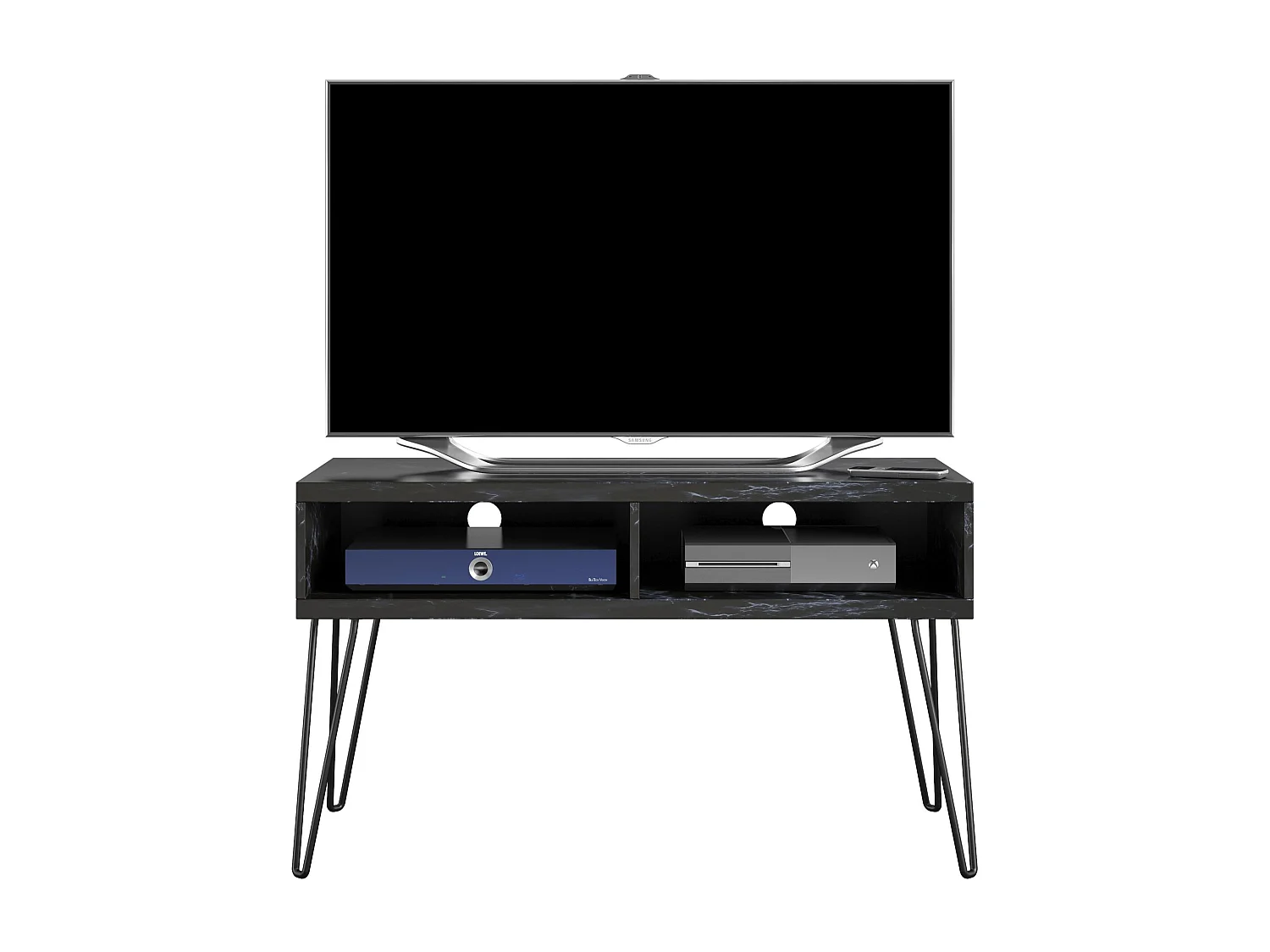 Athena | TV-Ständer mit 2 Fächern in Marmoroptik Schwarz
