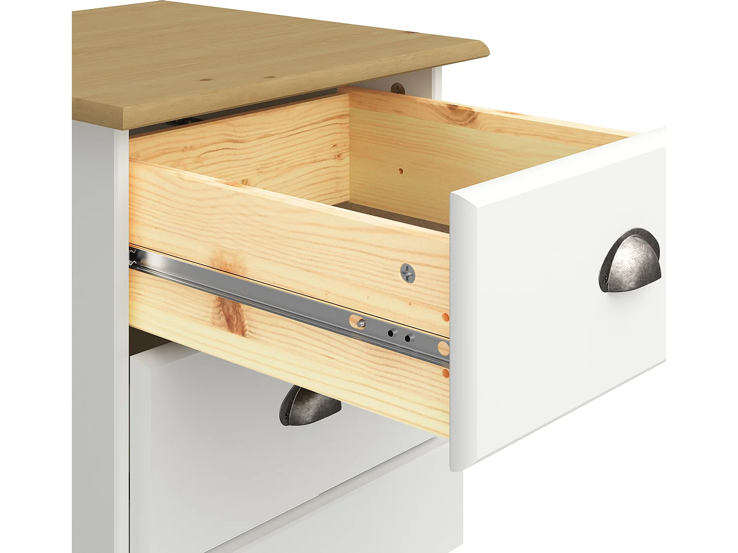 Nachttisch mit 2 Schubladen in MDF, weiß und natur