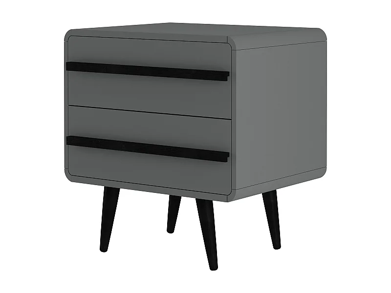 Mesita de noche con 2 cajones en aglomerado gris y negro