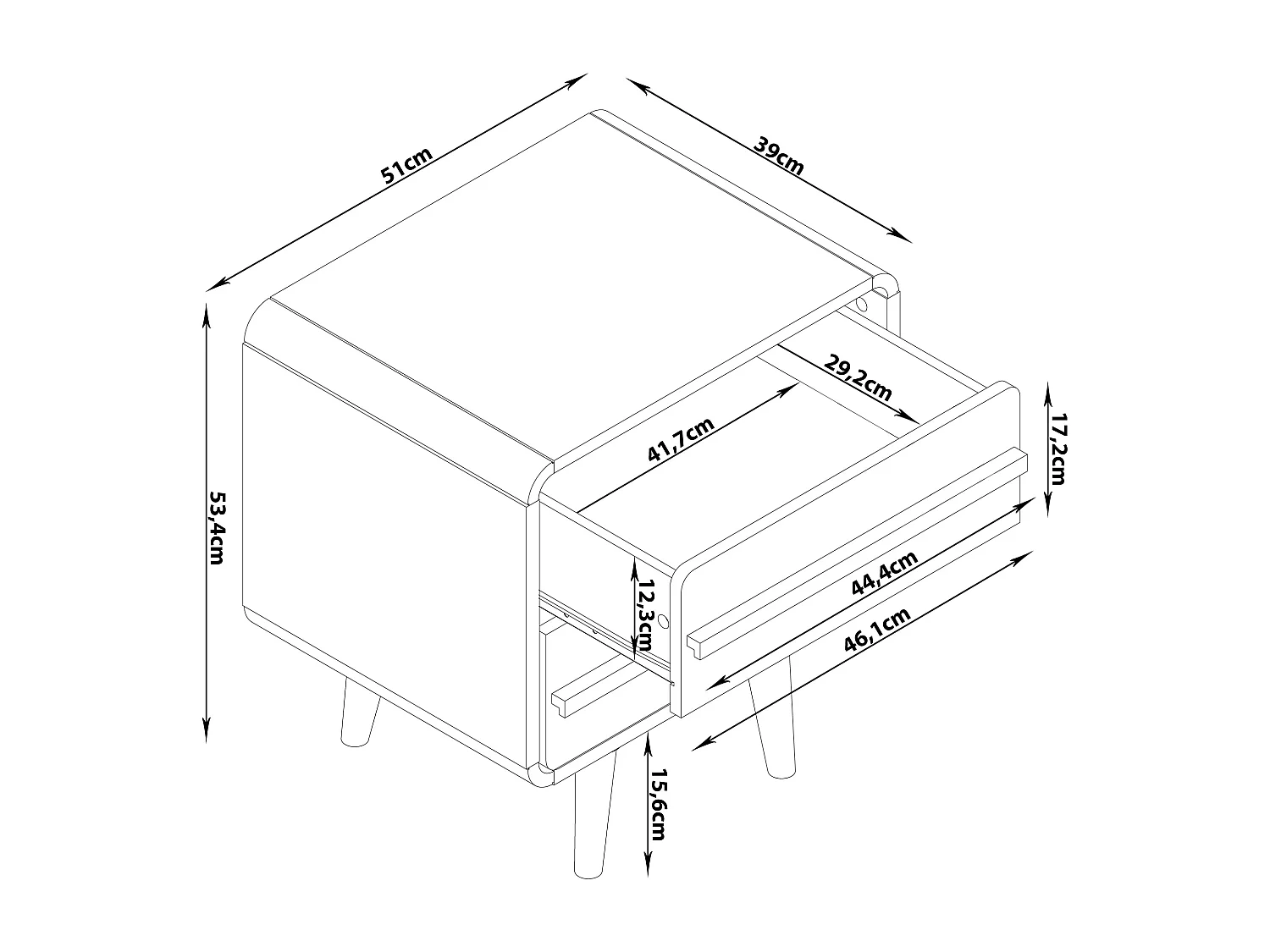 Comodino con 2 cassetti in truciolare grigio e nero