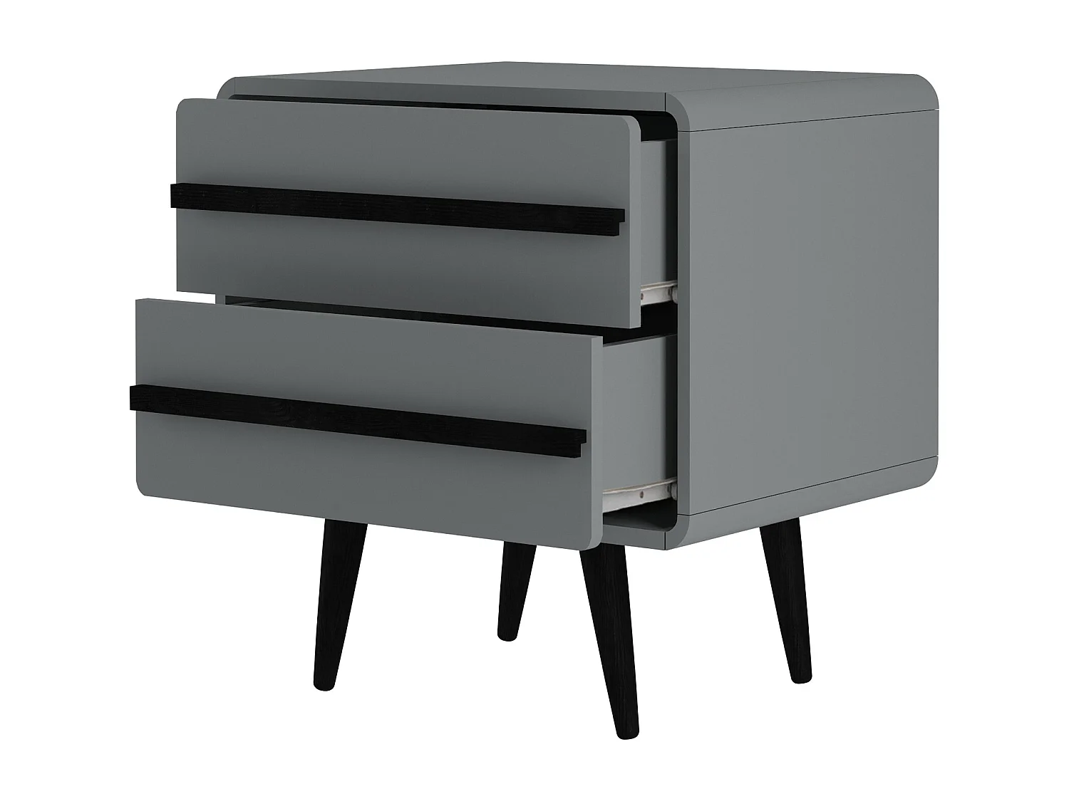 Mesita de noche con 2 cajones en aglomerado gris y negro