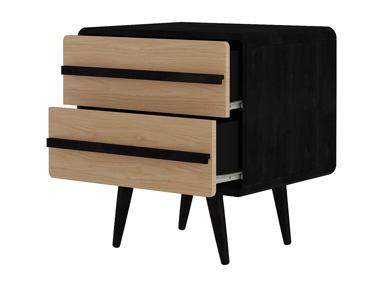Comodino con 2 cassetti in truciolare natura e nero