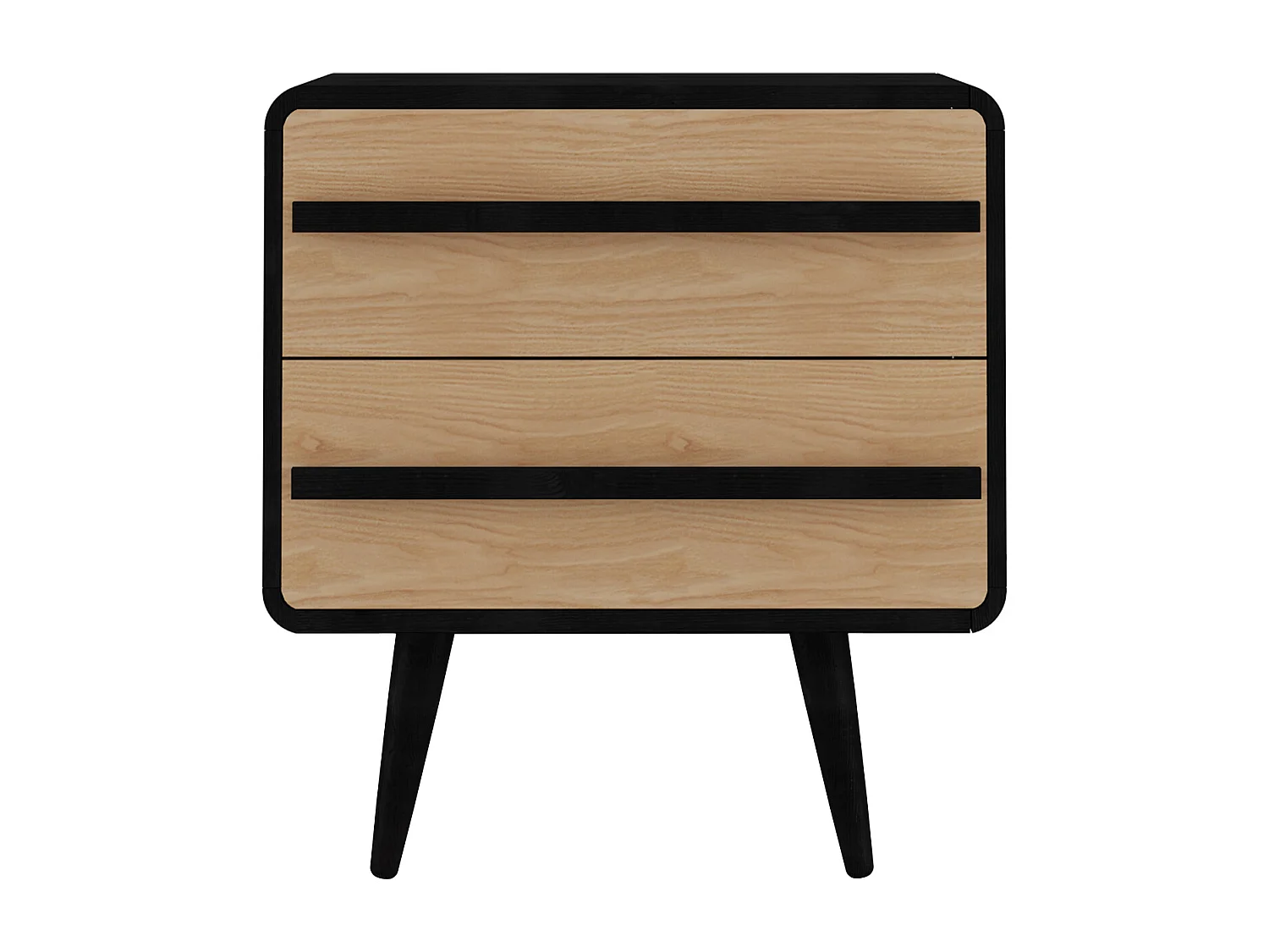 Comodino con 2 cassetti in truciolare natura e nero