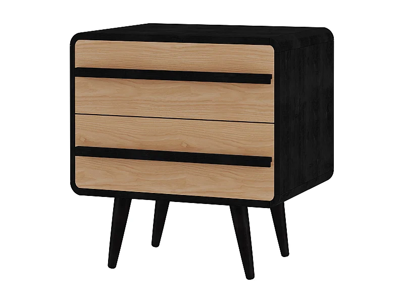 Chantal | Mesa de cabeceira com 2 gavetas em aglomerado Nature e preto