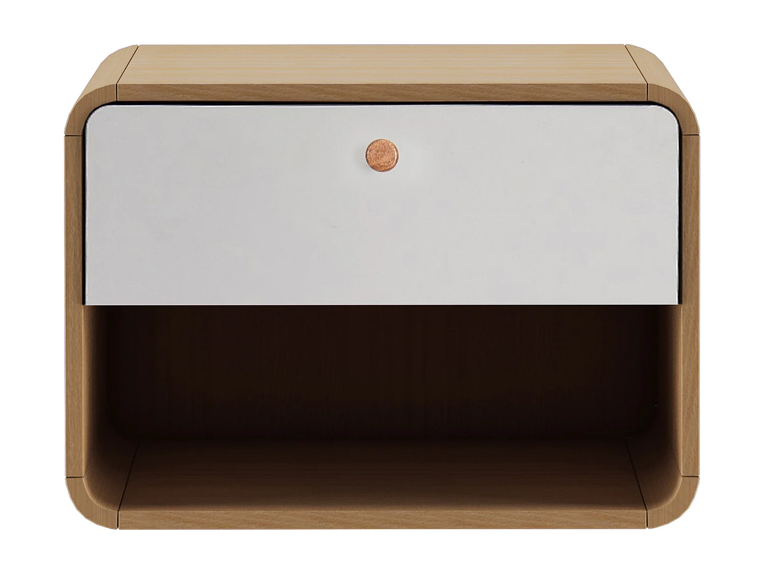 Mesita de noche de pared con cajón en tablero aglomerado roble/blanco