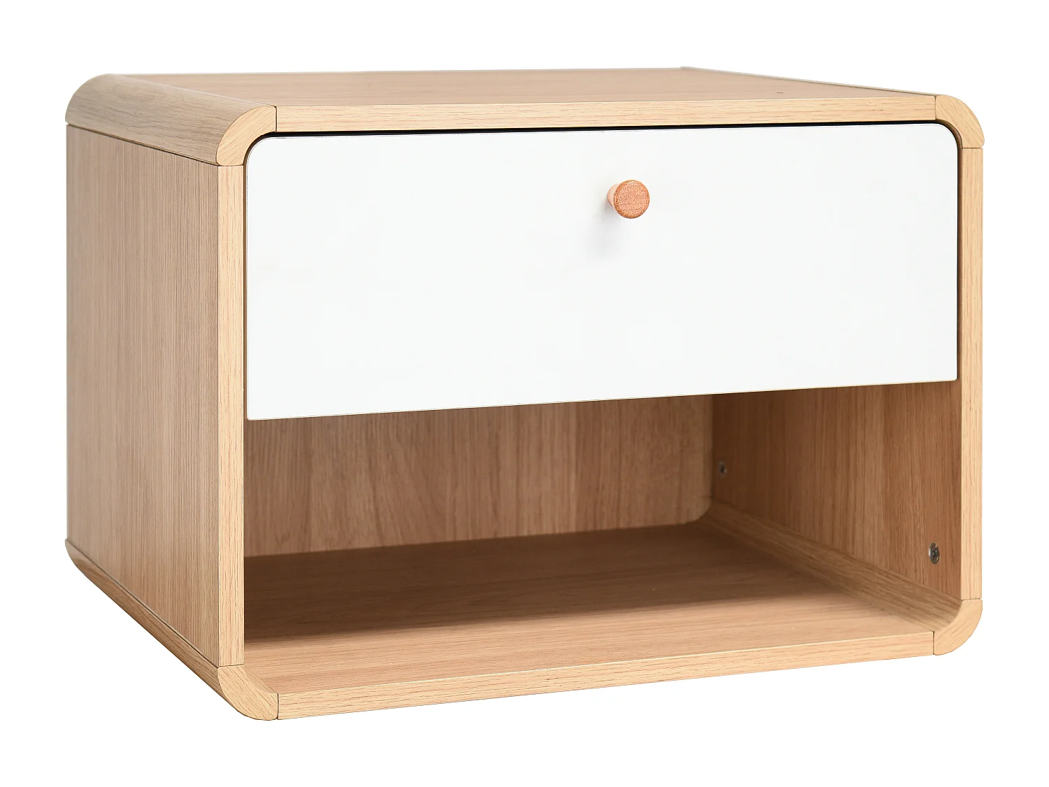 Mesita de noche de pared con cajón en tablero aglomerado roble/blanco
