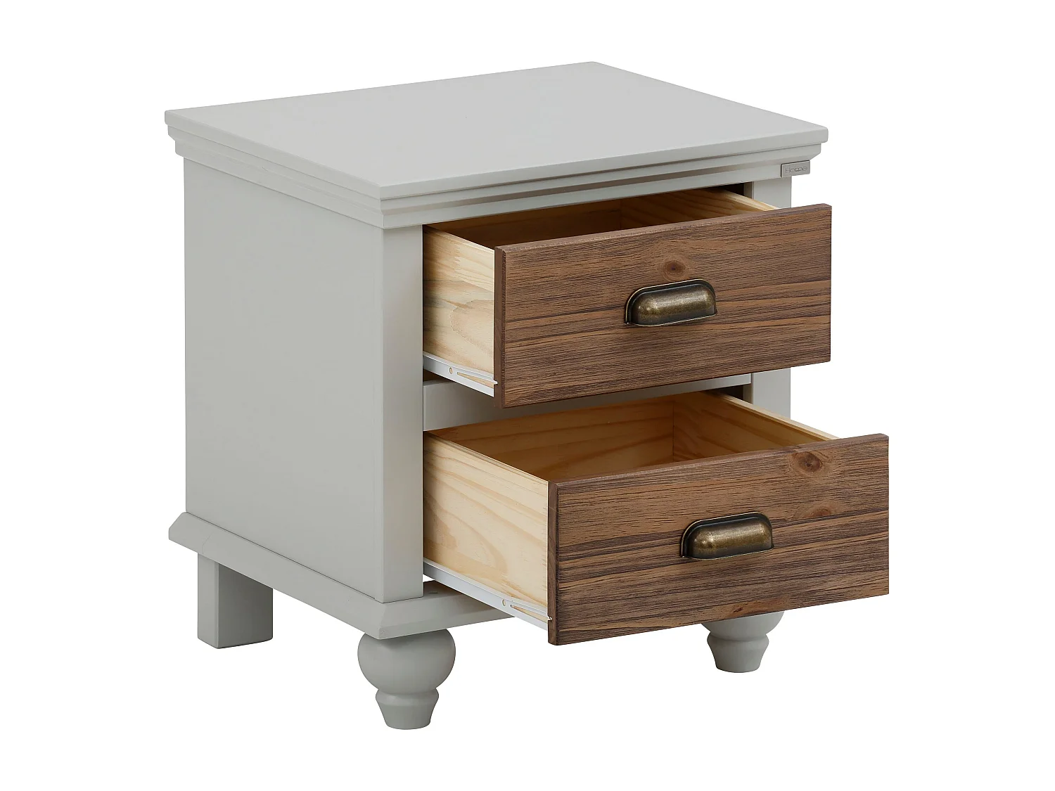 Comodino con 2 cassetti in MDF grigio e pennello natura