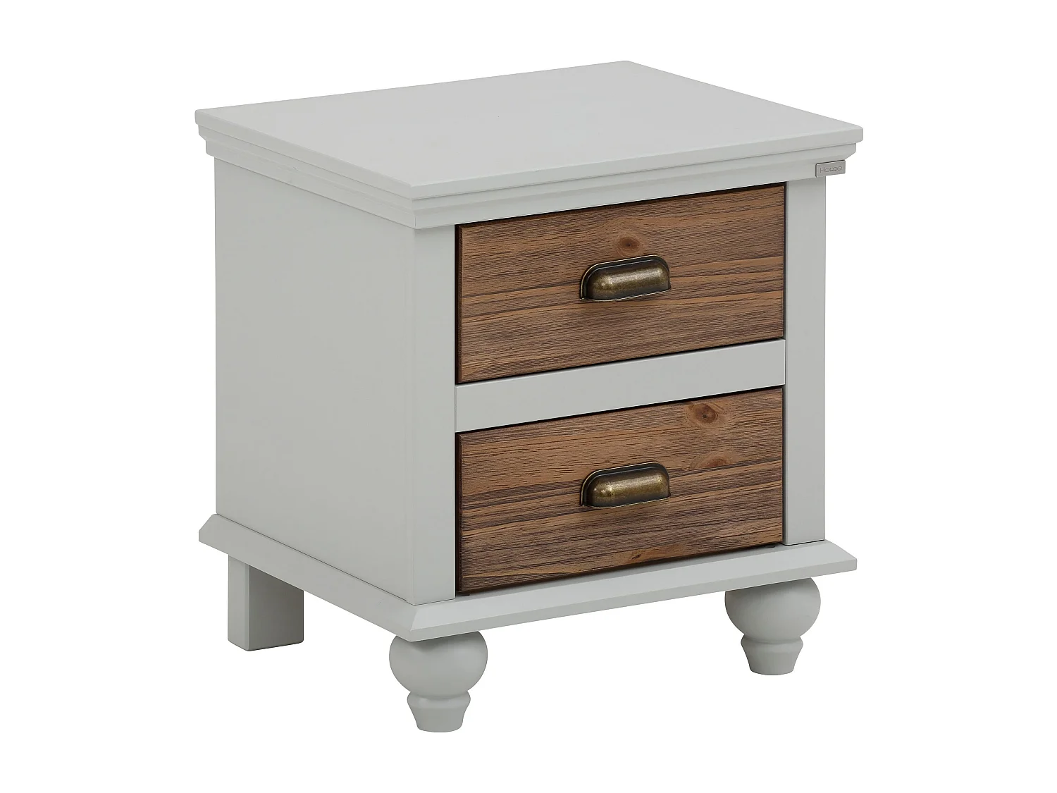 Comodino con 2 cassetti in MDF grigio e pennello natura