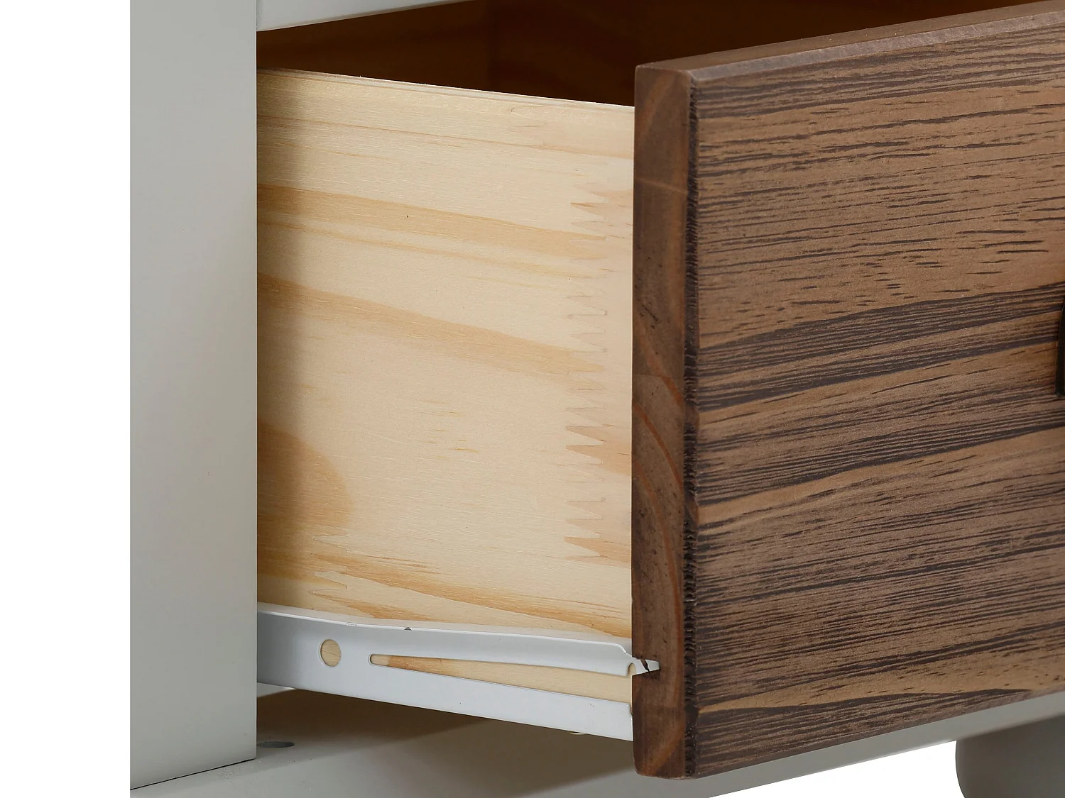 Mesita de noche con 2 cajones en MDF gris y cepillo natural