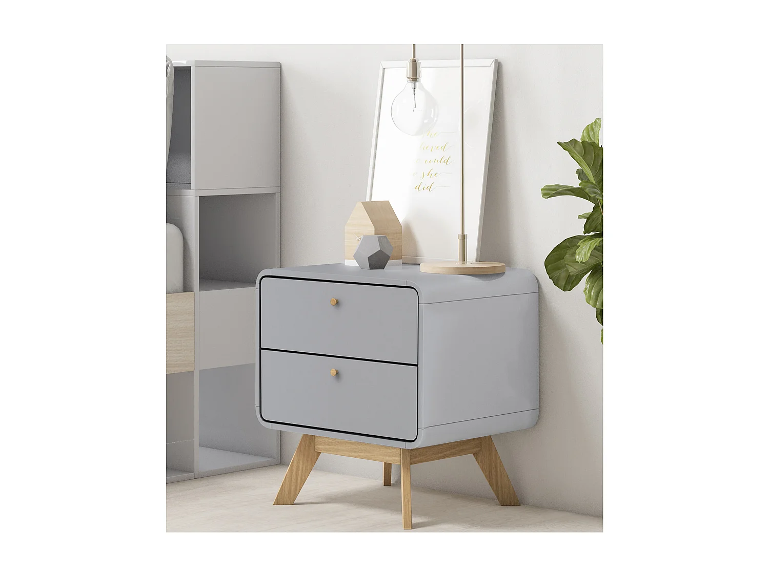 Mesita de noche con 2 cajones en tablero aglomerado gris