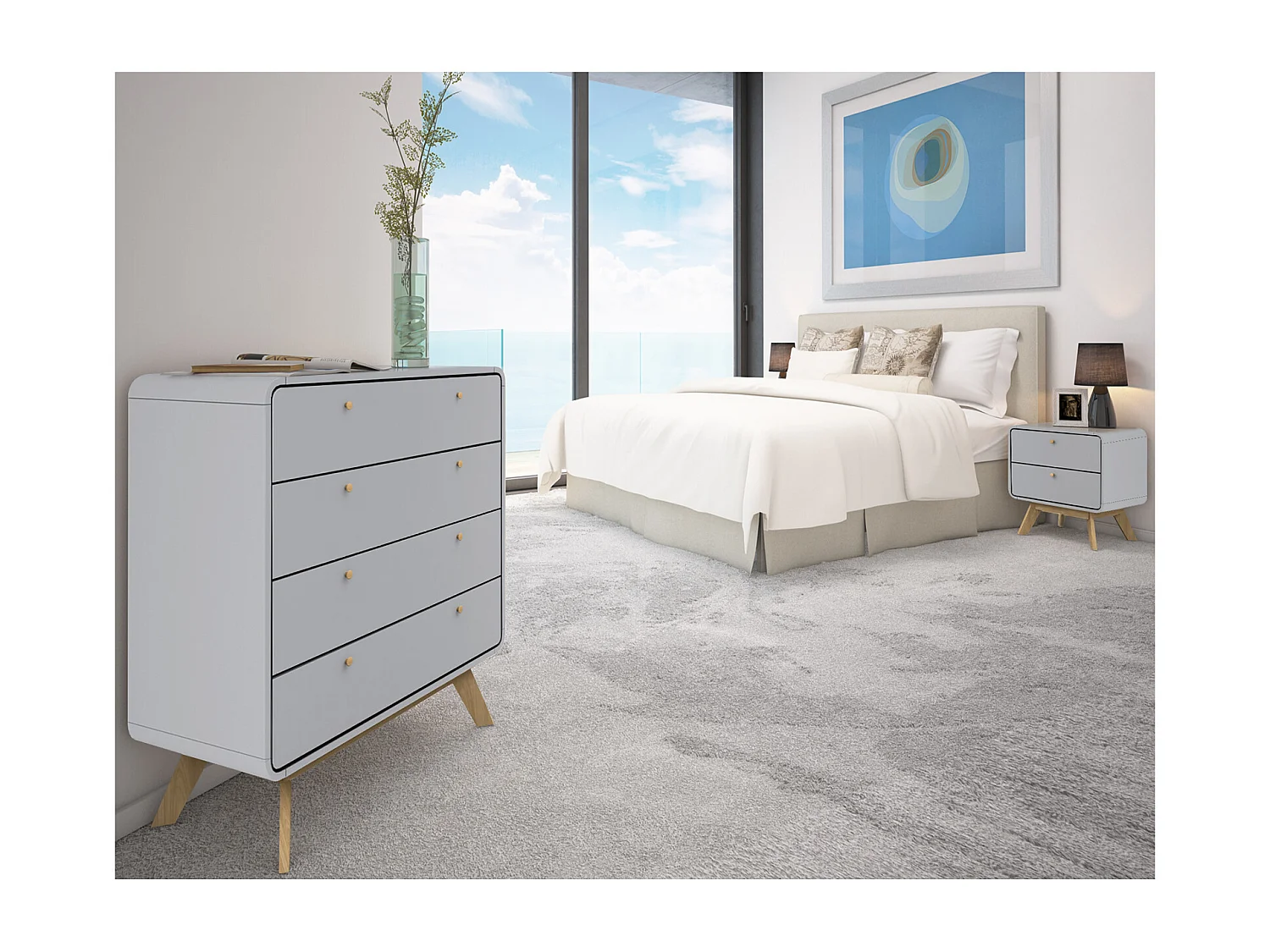 Nachttisch mit 2 Schubladen in Spanplattengrau