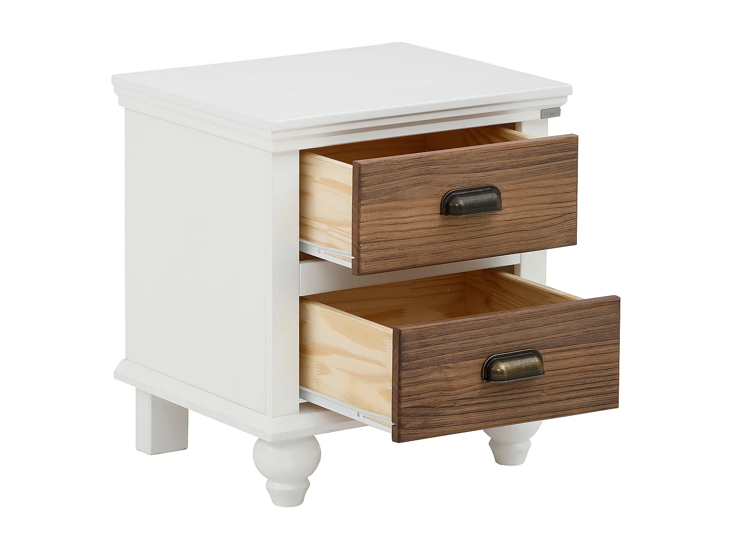 Comodino a 2 cassetti in MDF bianco e nature brush