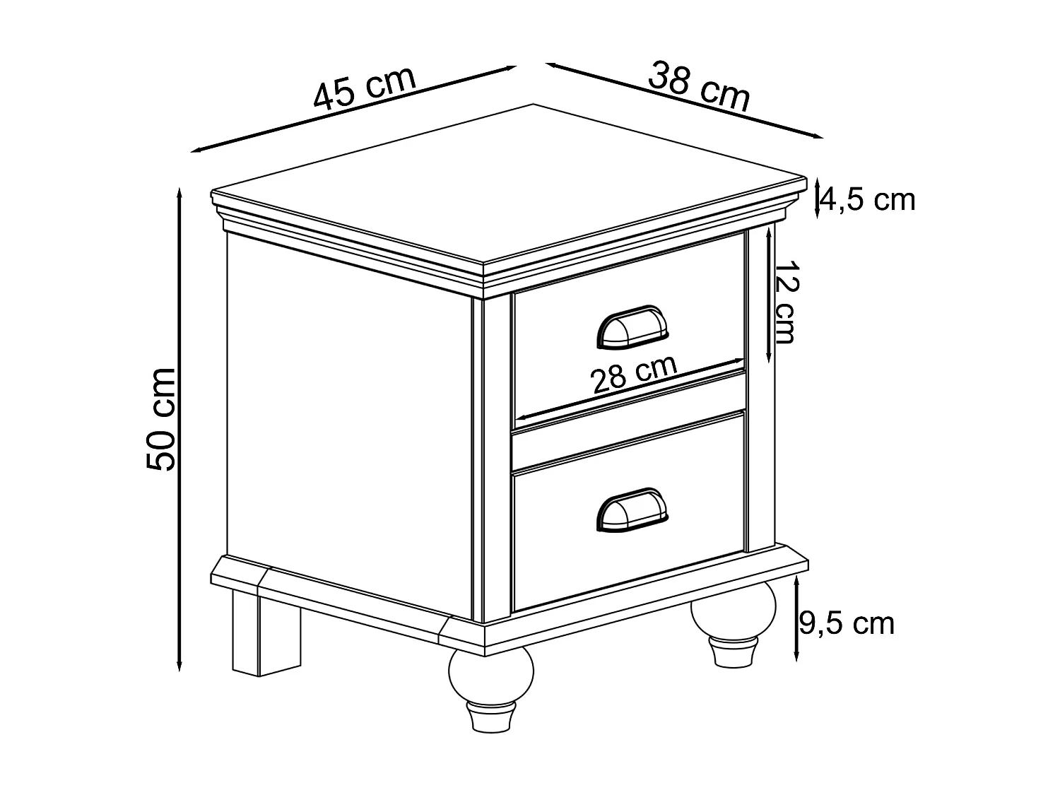 Nachttisch mit 2 Schubladen in MDF weiß und Natur gebürstet