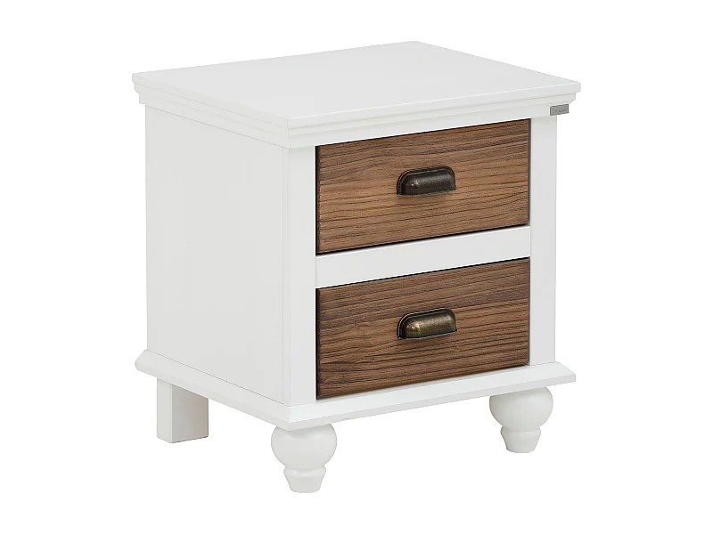 Hanna | Table de chevet avec 2 tiroirs en MDF blanc et brosse nature