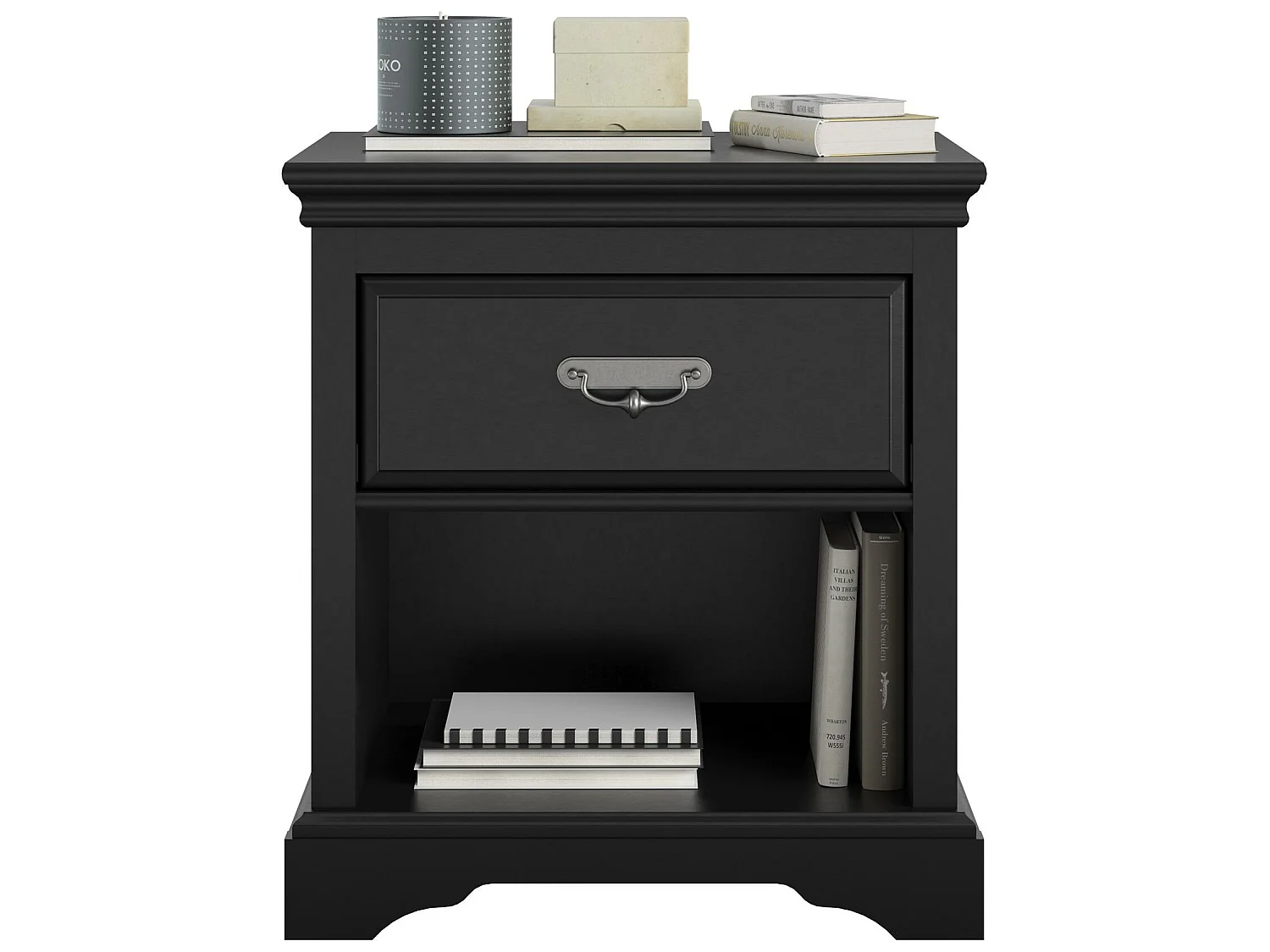 Mesita de noche con 1 cajón en MDF negro