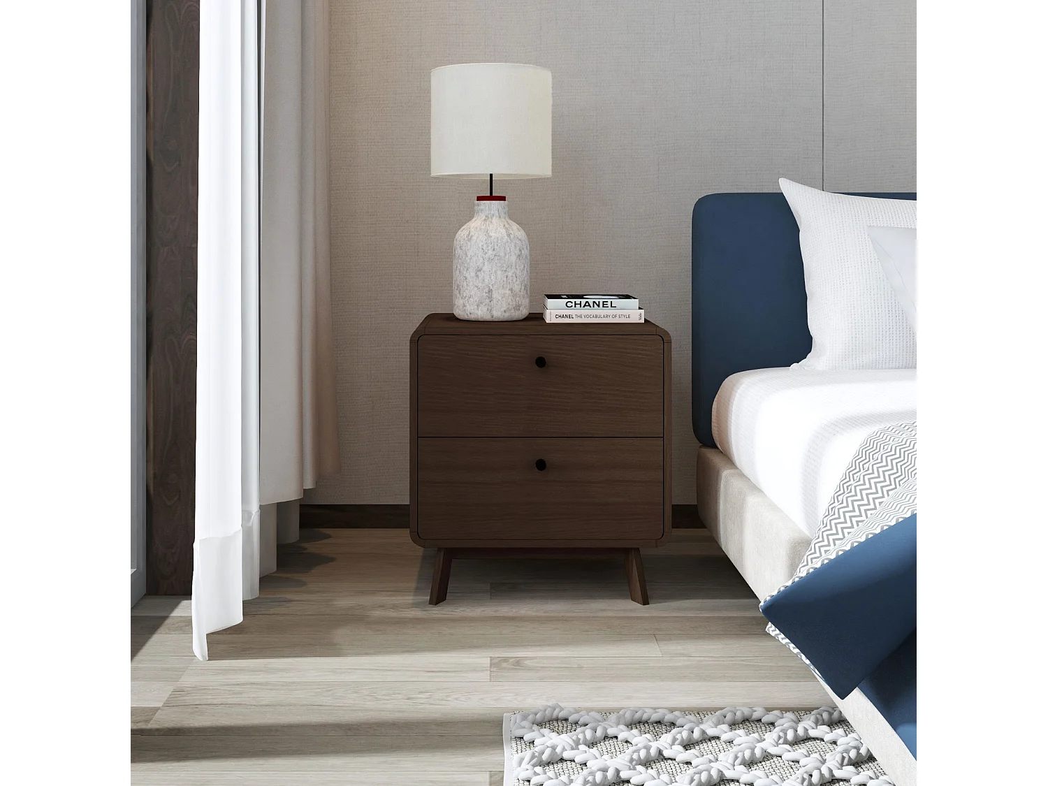 Nachttisch mit 2 Schubladen aus Nussbaumholz