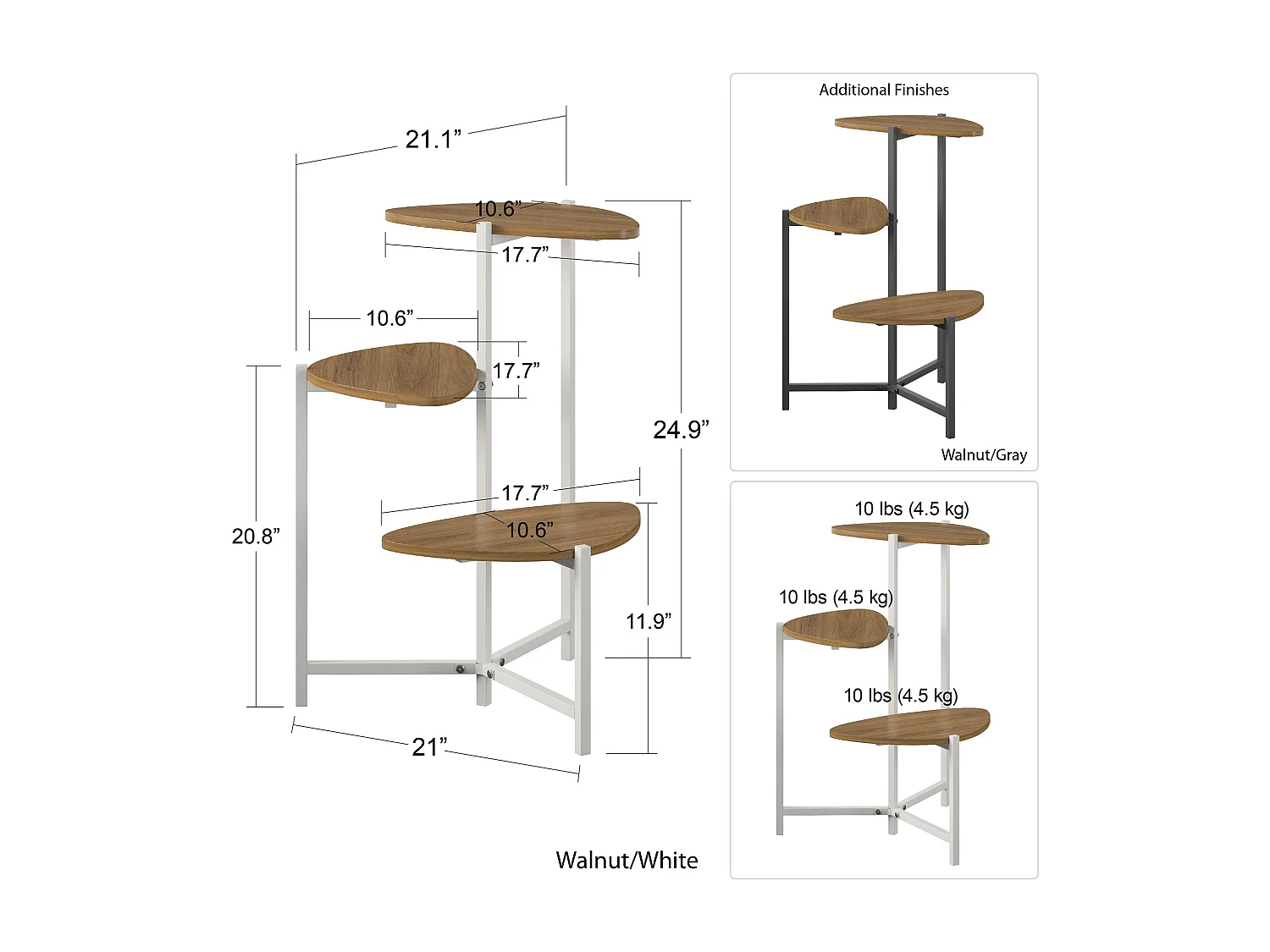 Soporte para plantas en aglomerado de nogal y estructura en metal
