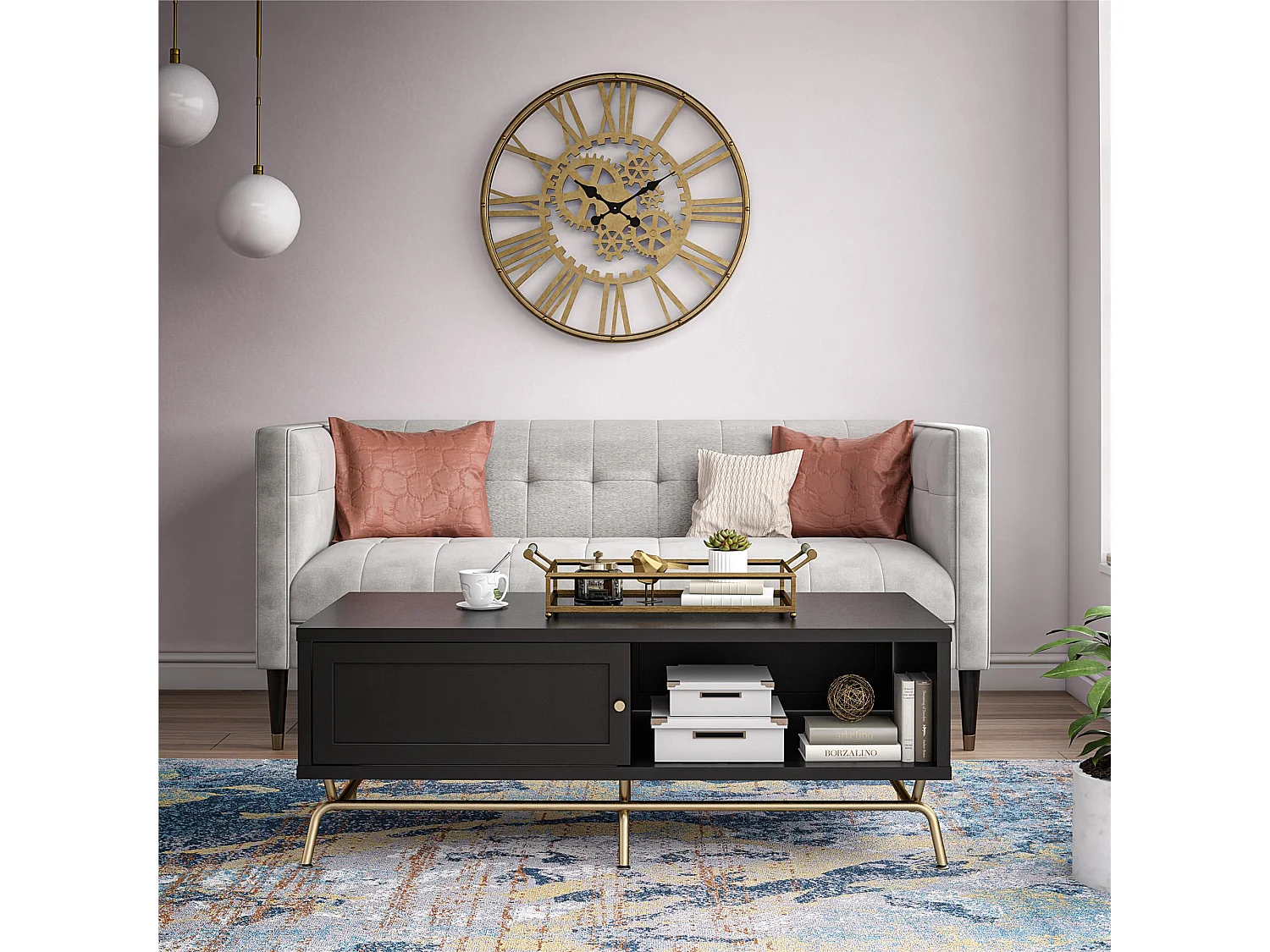 Mesa de centro con puerta corredera en MDF negro