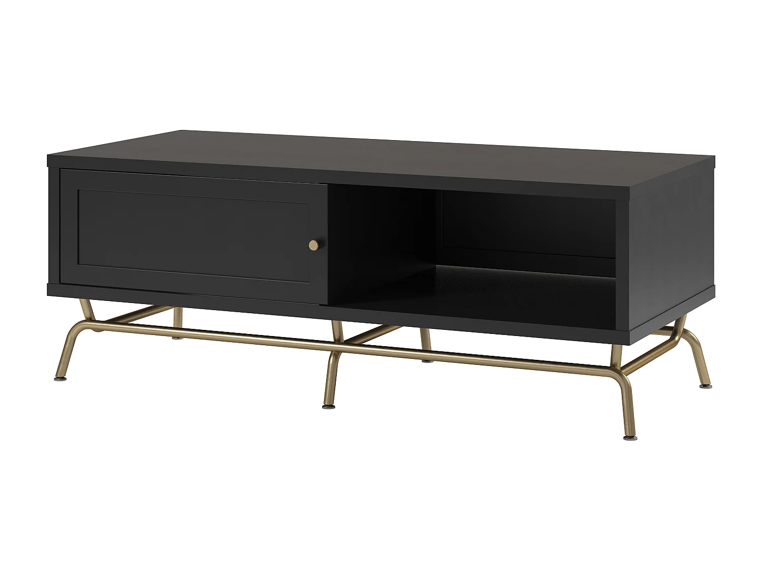 Couchtisch mit Schiebetür aus MDF, schwarz
