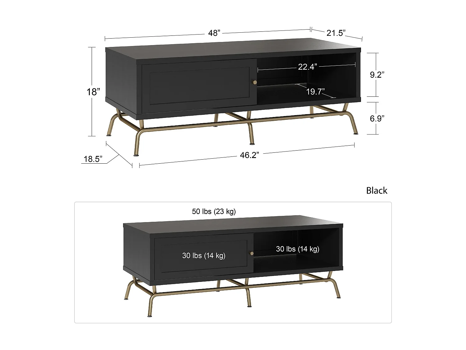 Couchtisch mit Schiebetür aus MDF, schwarz