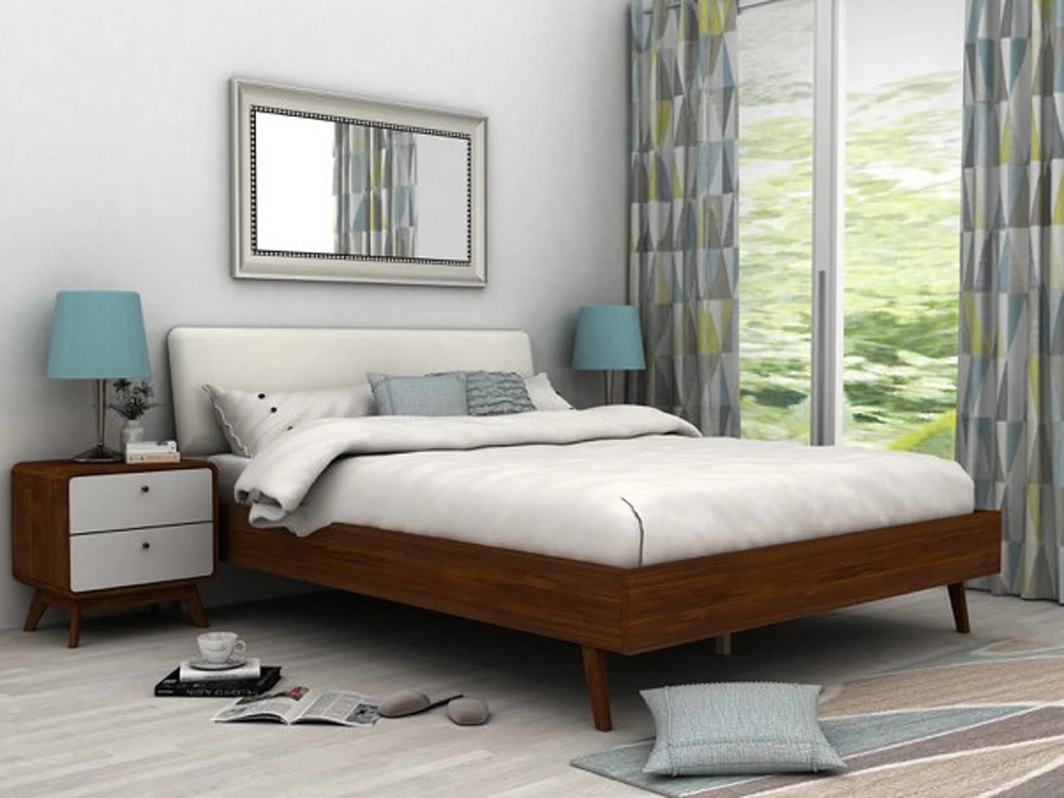 Cassie | Table de chevet à 2 tiroirs en effet noyer et blanc