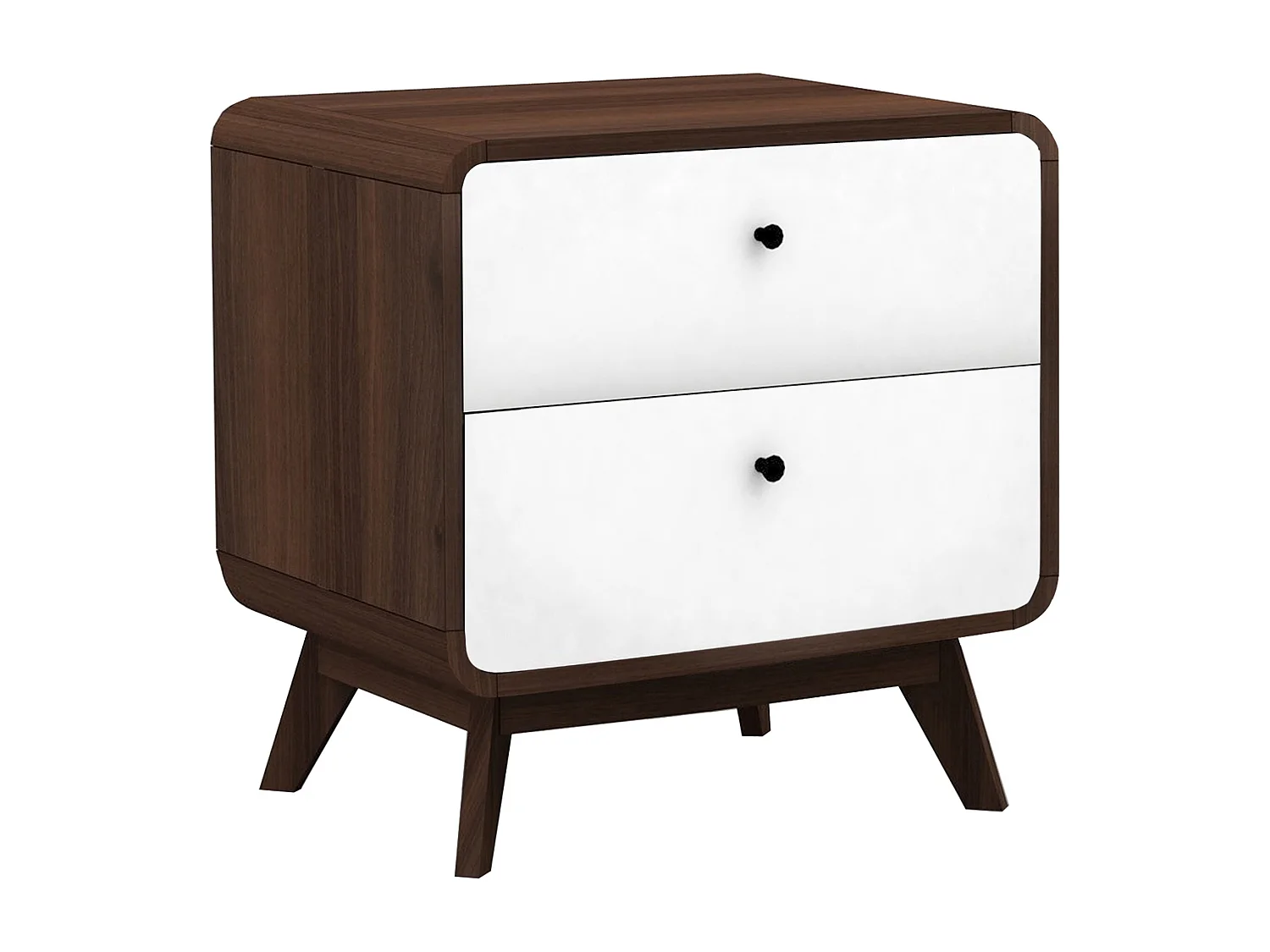Cassie | Table de chevet à 2 tiroirs en effet noyer et blanc
