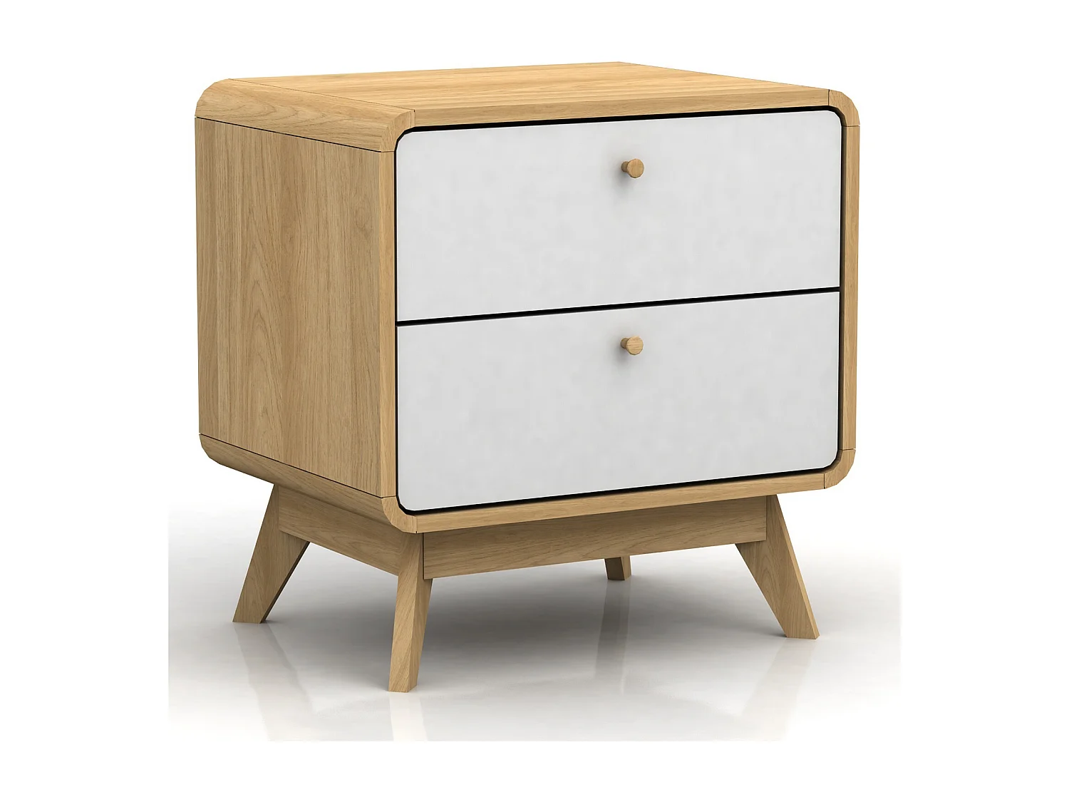 Comodino con 2 cassetti in agglomerato rovere e bianco