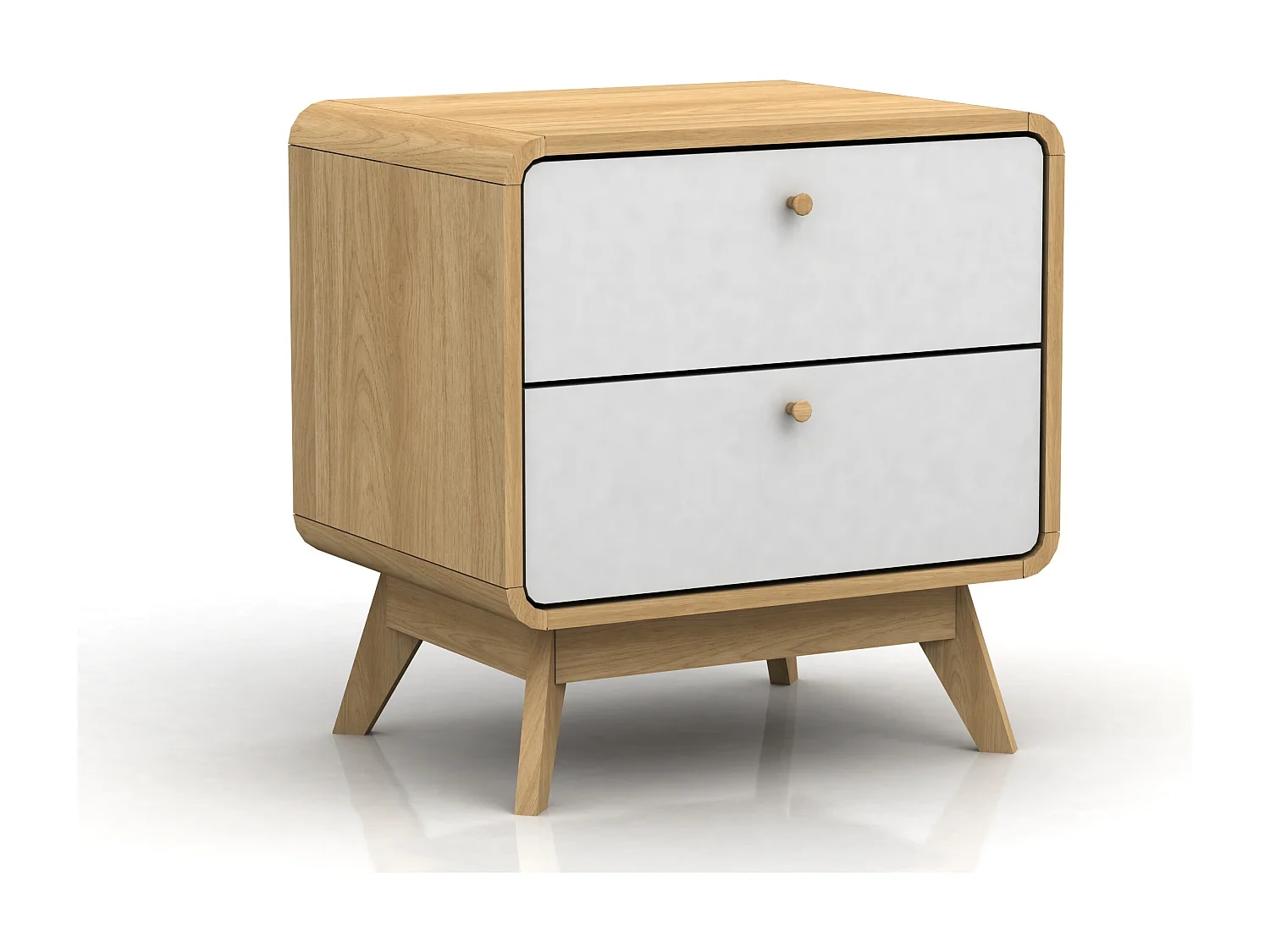 Comodino con 2 cassetti in agglomerato rovere e bianco