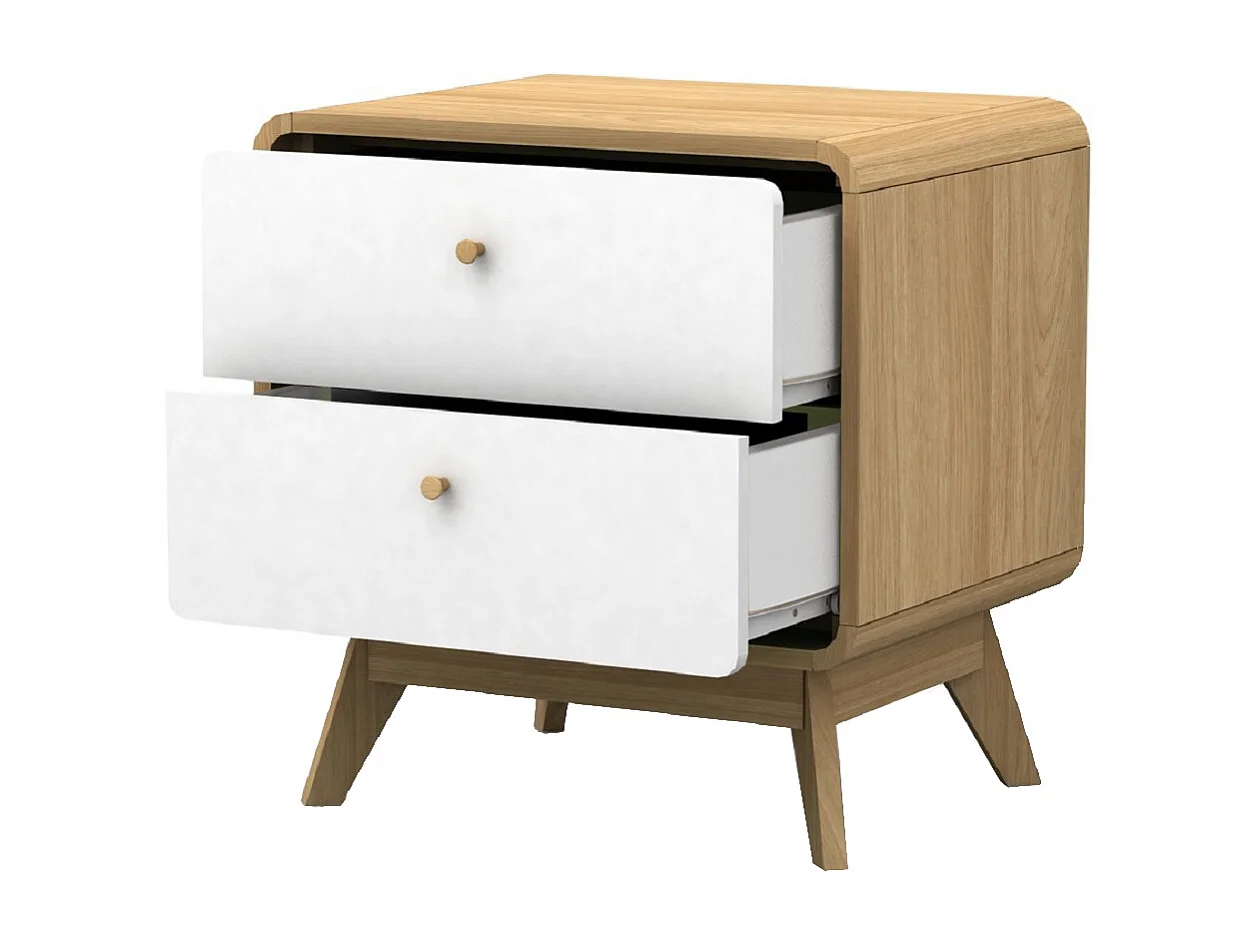 Nachttisch mit 2 Schubladen aus Spanplatten-Eiche und Weiß