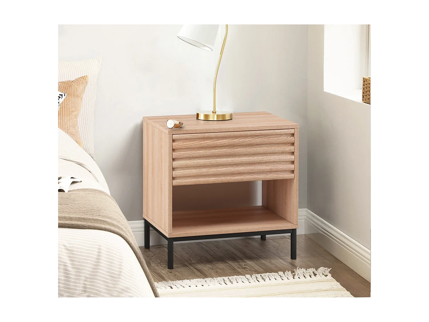 Comodino con 1 cassetto in agglomerato naturale