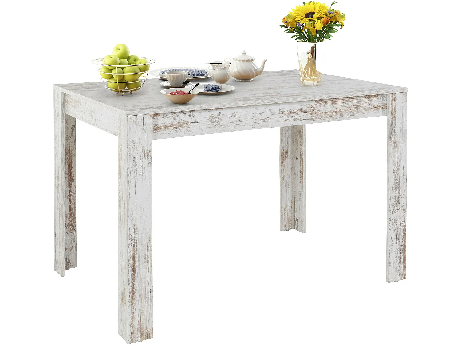 Lynn | Table à manger en MDF blanc antique