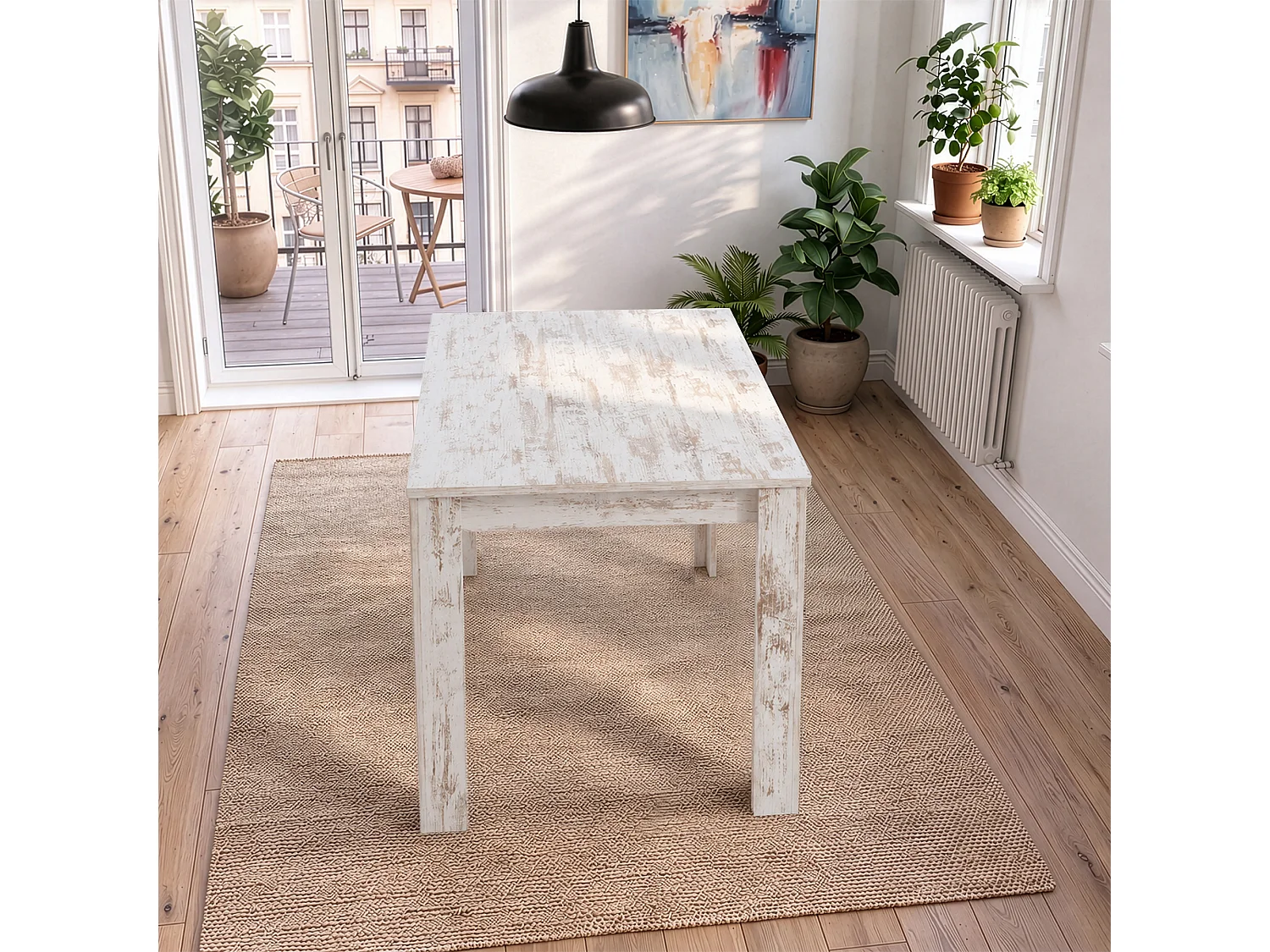 Lynn | Table à manger en MDF blanc antique