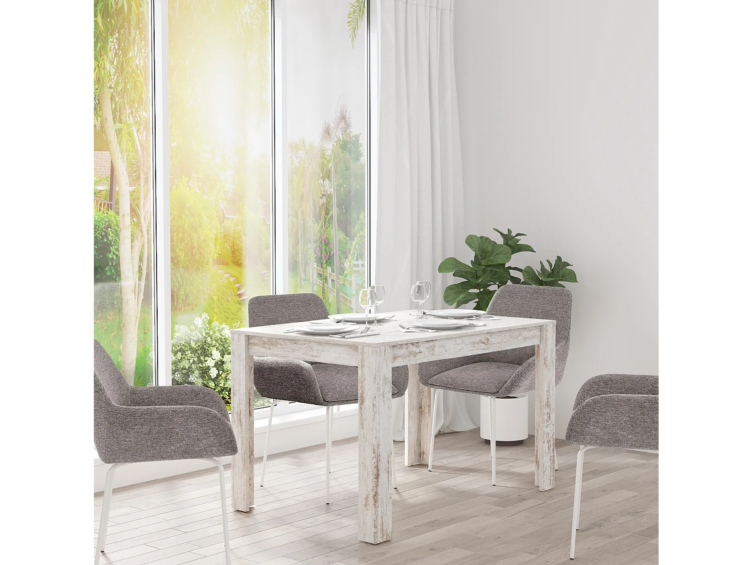 Lynn | Table à manger en MDF blanc antique