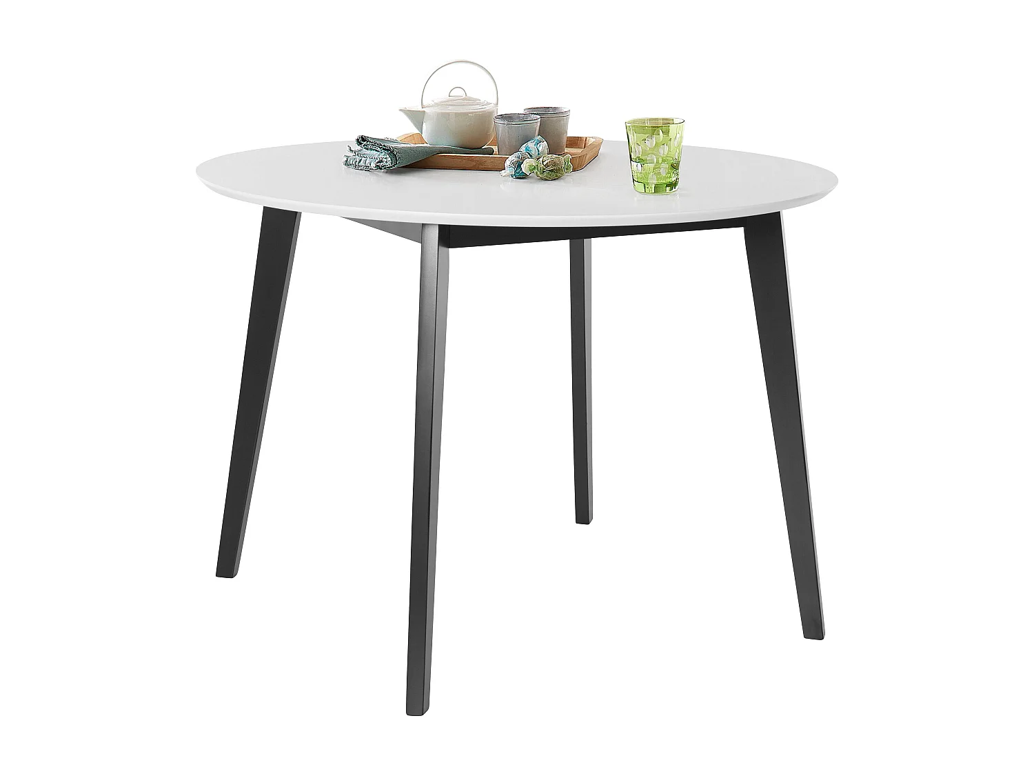 Table à manger ronde en MDF blanc avec structure en pin noir