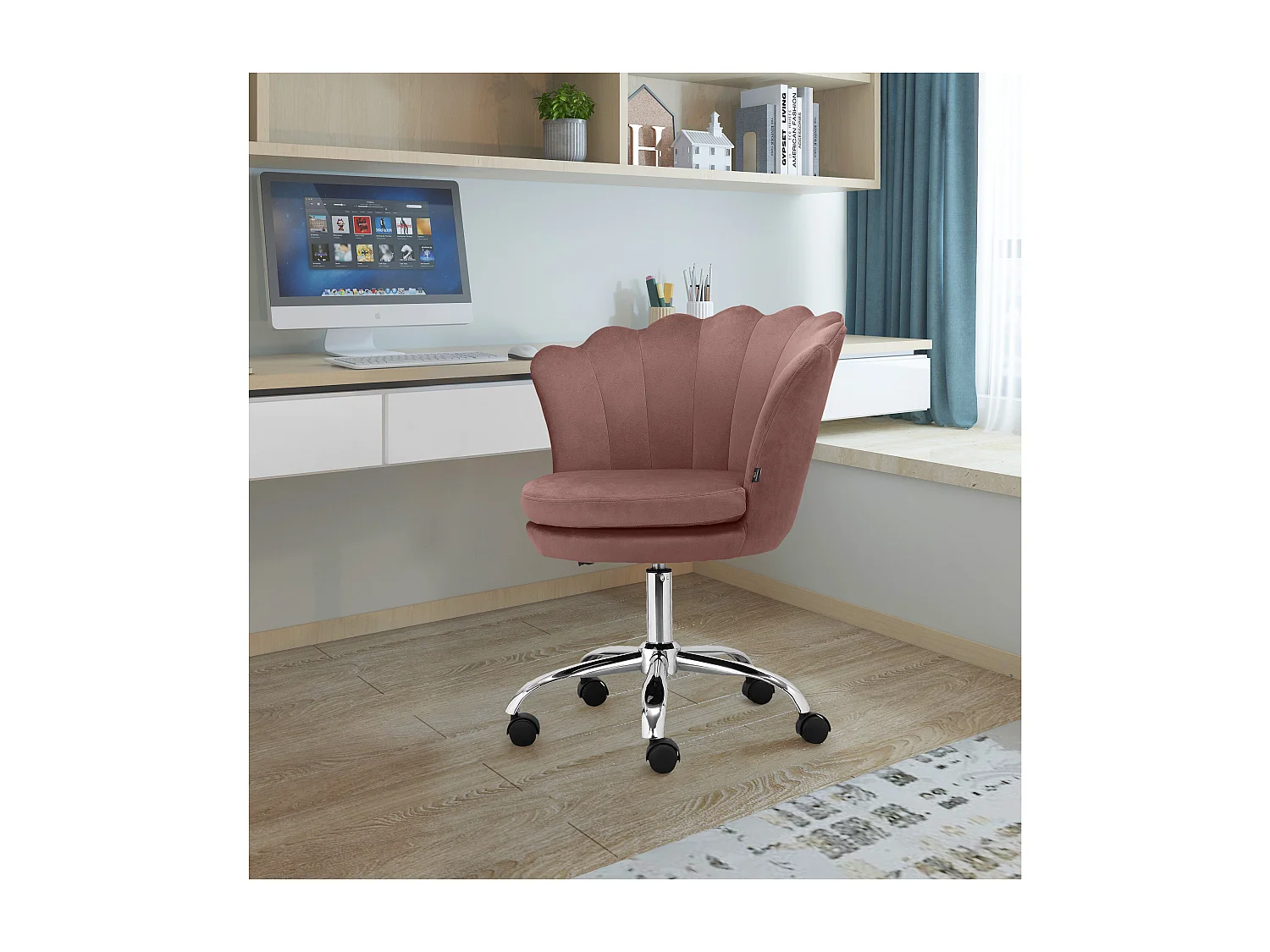 Silla de oficina tapizada en terciopelo rosa