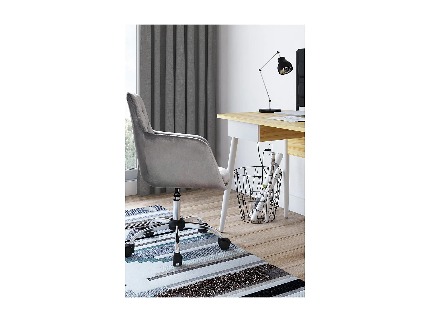 Sedia da ufficio imbottita in velluto grigio