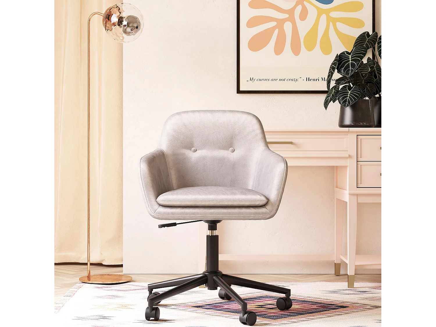 Silla de oficina en terciopelo gris claro