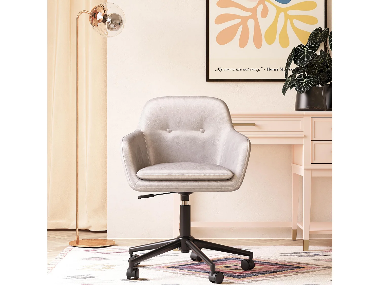 Silla de oficina en terciopelo gris claro