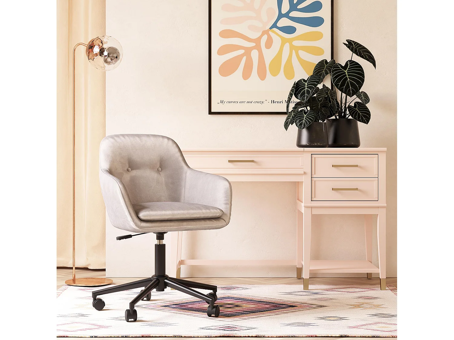 Silla de oficina en terciopelo gris claro