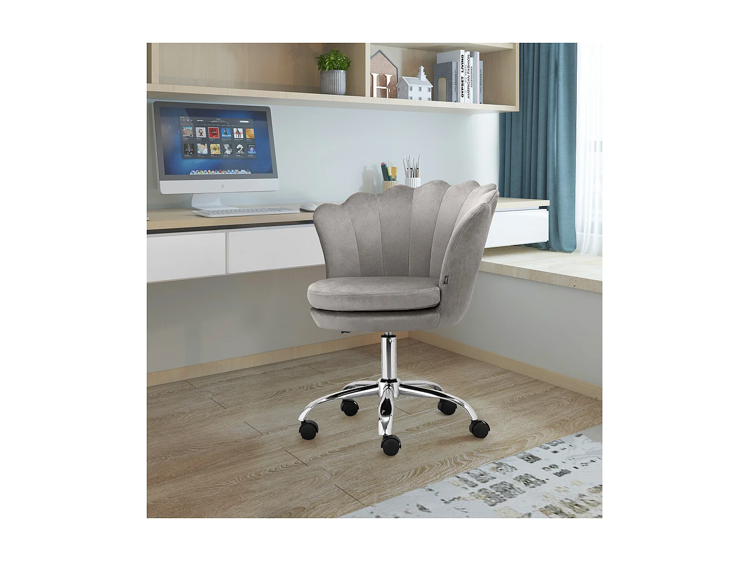 Sedia da ufficio imbottita in velluto grigio