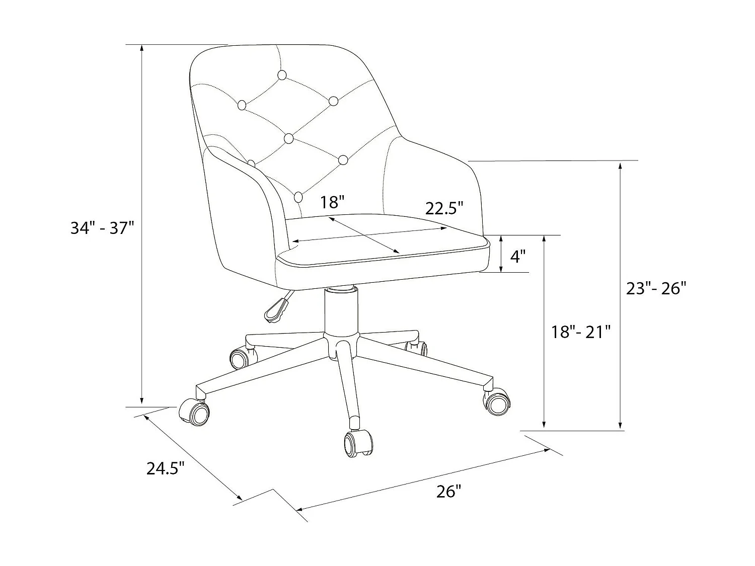 Sedia da ufficio imbottita con ruote in lino grigio