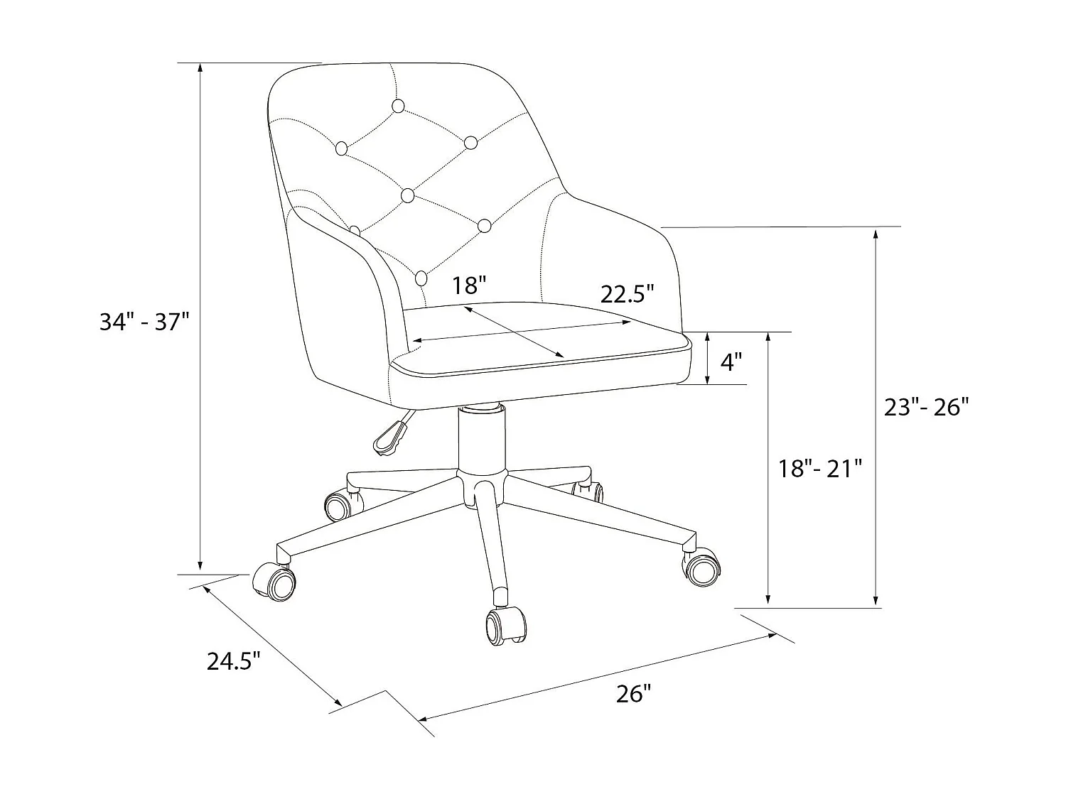 Gepolsterter Bürostuhl mit Rollen in Leinengrau