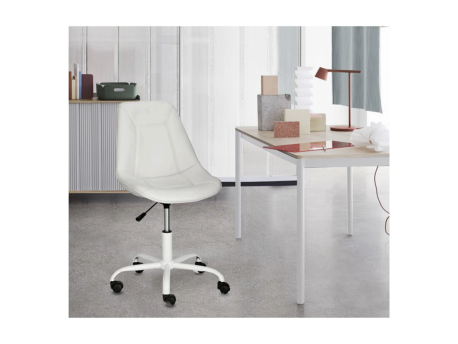 Kenny | Chaise de bureau rembourrée en PU blanc