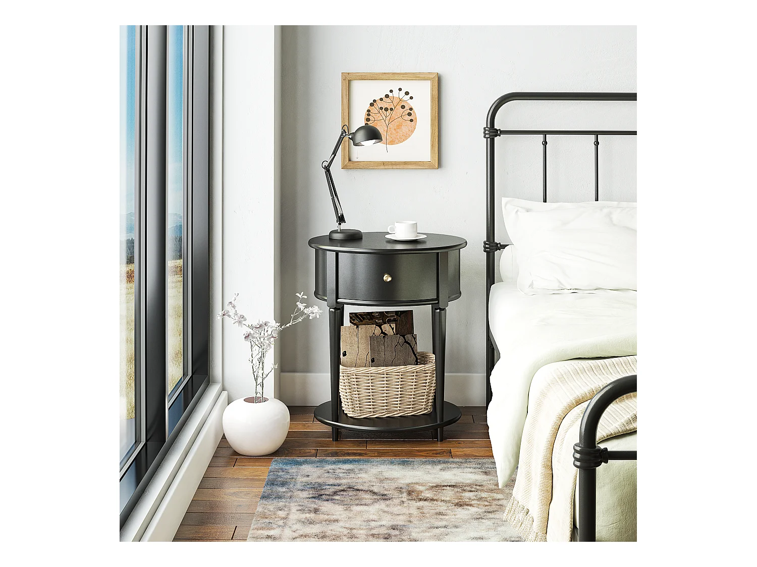 Mesa auxiliar con 1 cajón en MDF negro