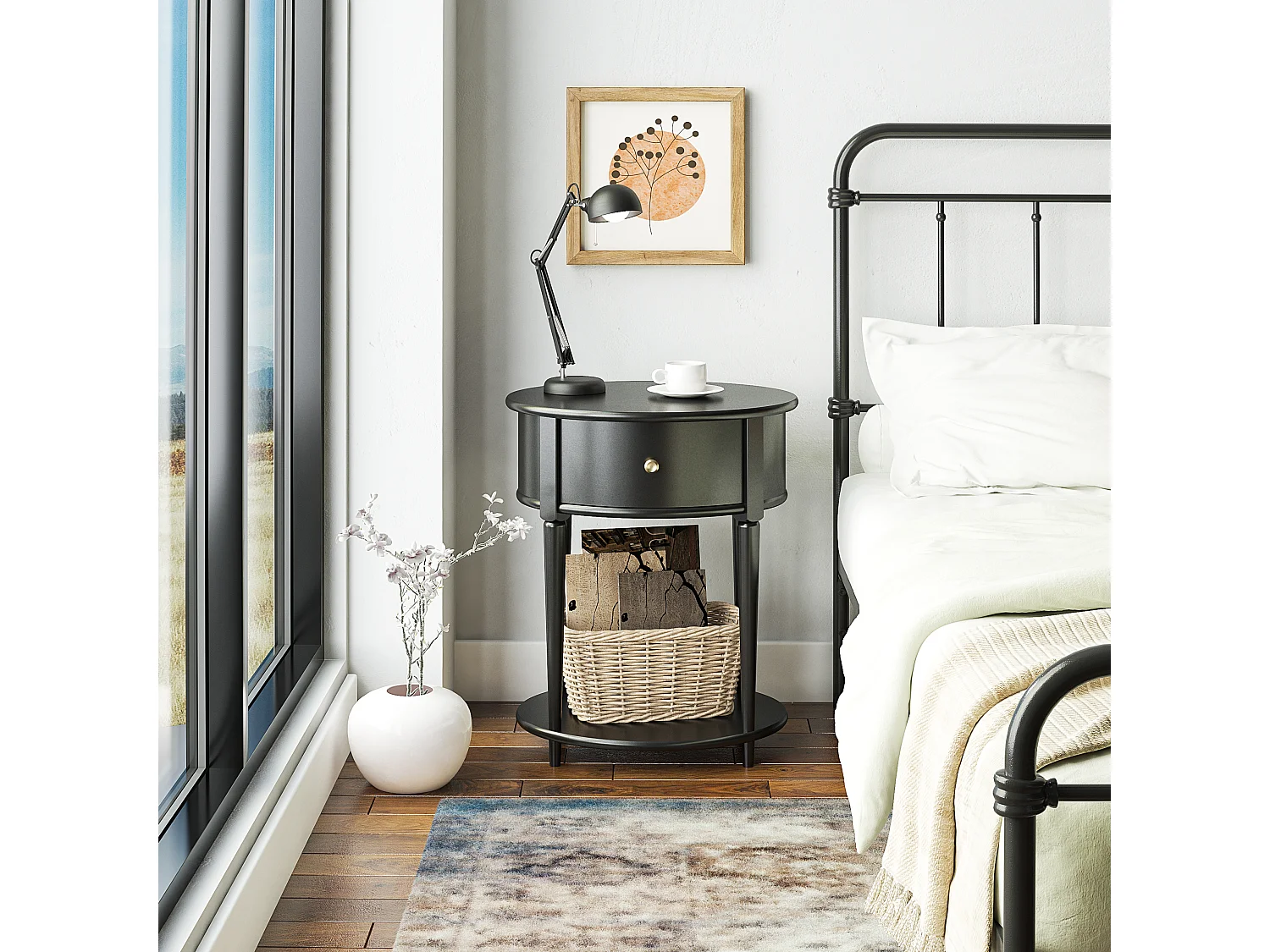 Table d'appoint avec 1 tiroir en MDF noir