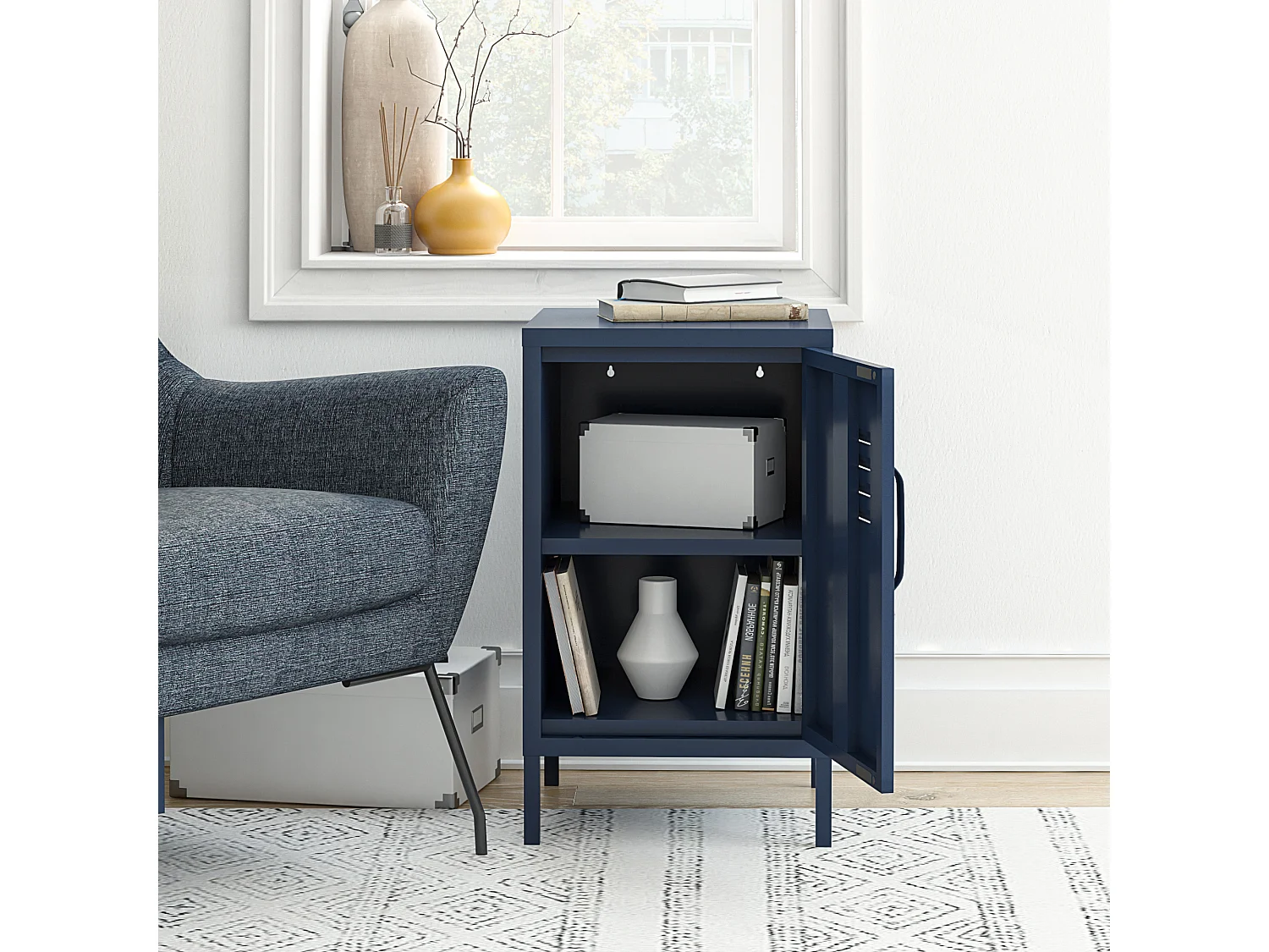 Bradford | Table d'appoint avec 1 porte en métal marine
