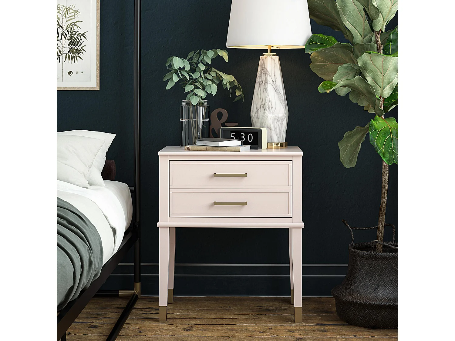 Westerleigh | Table d'appoint avec 2 tiroirs en MDF rose