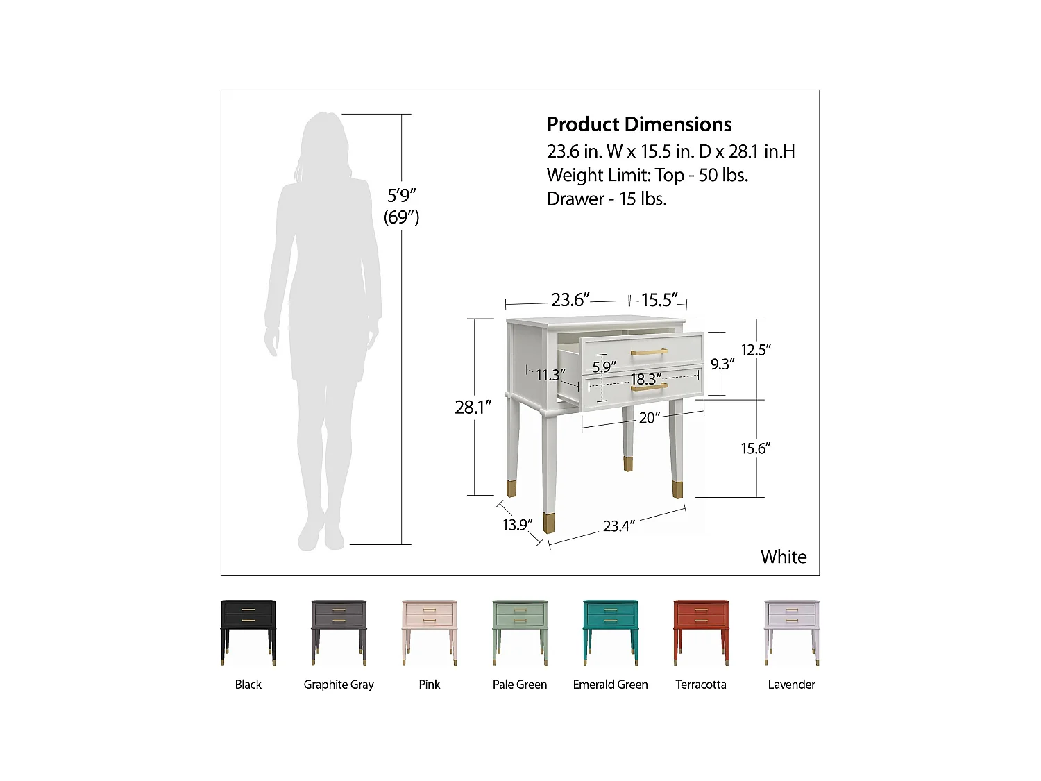 Westerleigh | Beistelltisch mit 1 Schublade aus MDF Grau