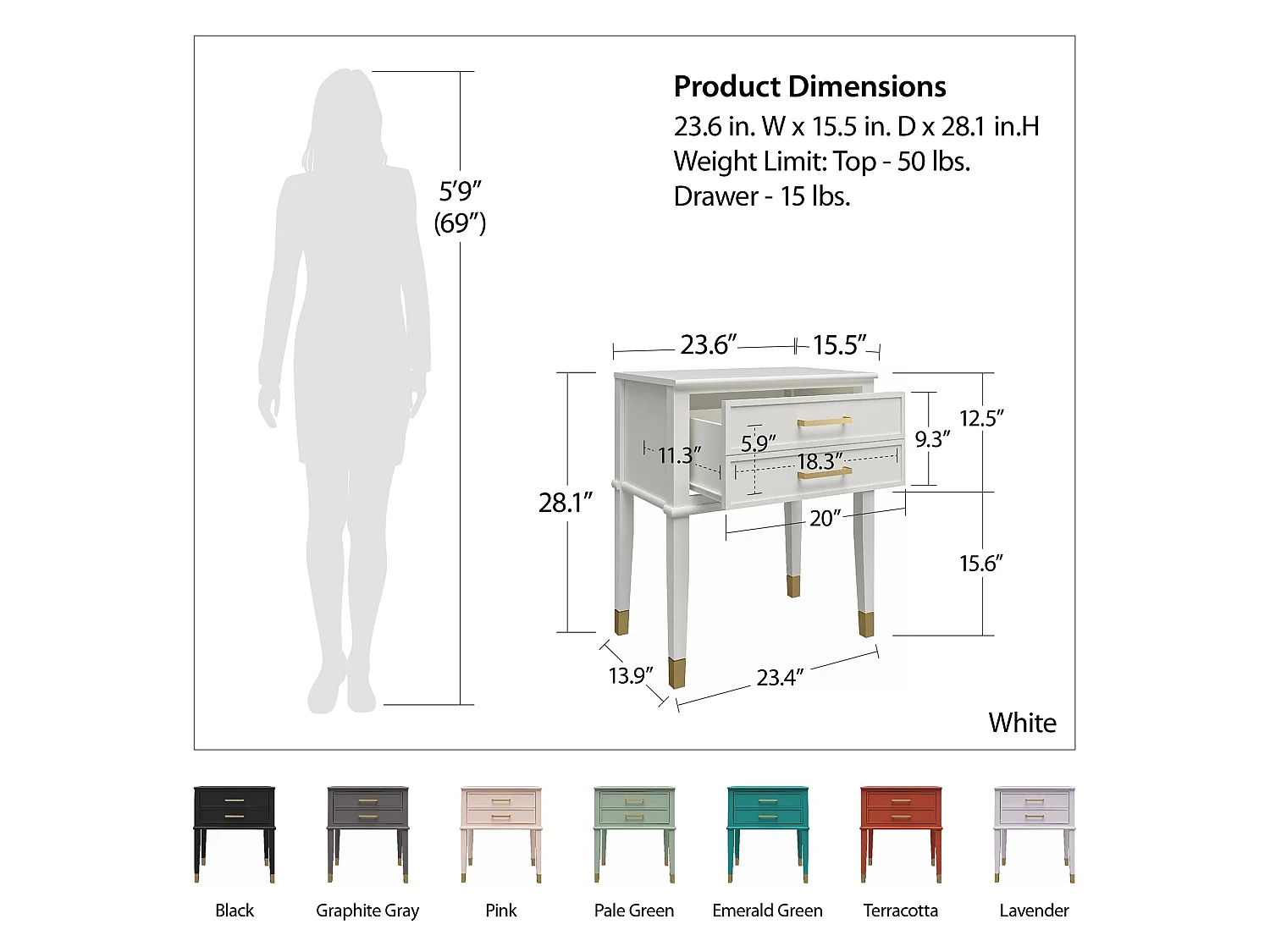 Westerleigh | Table d'appoint à 1 tiroir en MDF gris graphite