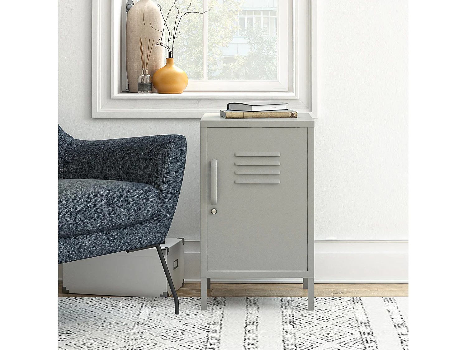 Akzenttisch mit 1 Tür aus Metall in Taupe